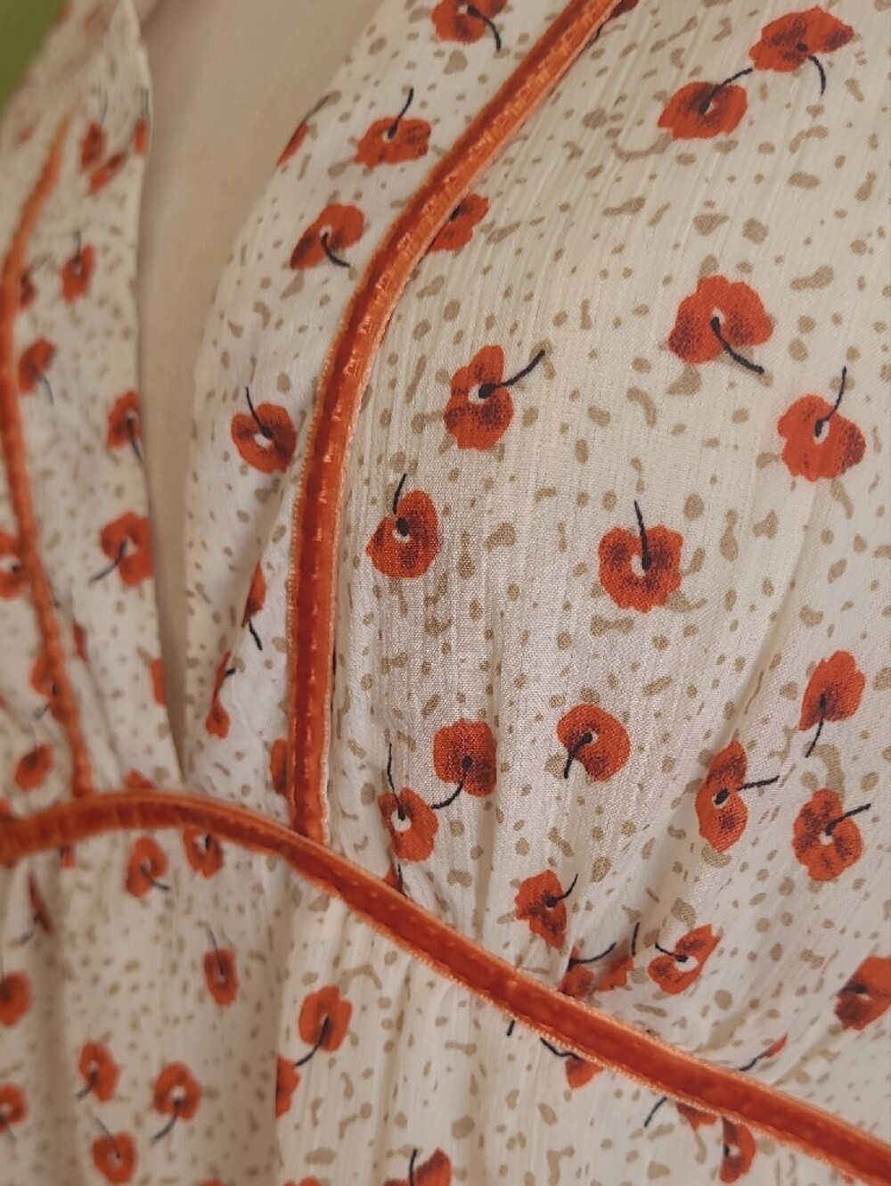 Nasty Gal Cream And Orange Floral Print Maxi Boho Dress With Velvet Piping NWT - Picture 6 of 10